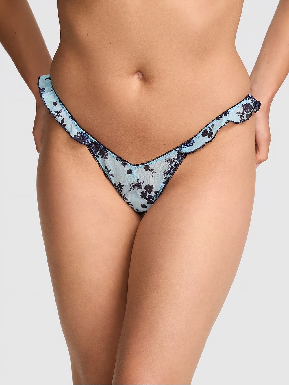 Victoria’s Secret PINK Wink Flutter Thong Panty Stream Blue Floral Medium